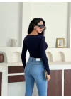 Lacivert Damla Yaka Aksesuarlı Sandy Bluz