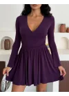Kadın Mor Şortlu V Yaka Uzun Kollu Elbise