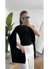 Kadın Siyah Degaje Yaka Pelerin Detaylı Drapeli Bluz