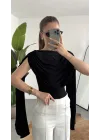 Kadın Siyah Degaje Yaka Pelerin Detaylı Drapeli Bluz