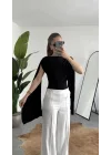 Kadın Siyah Degaje Yaka Pelerin Detaylı Drapeli Bluz