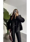 Kadın Siyah Kürk Mont Kışlık Peluş Şık Model