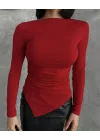 Kırmızı Zr Model Asimetrik Kesim Drapeli Büzgülü Candy Body Bluz