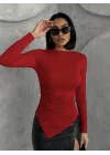 Kırmızı Zr Model Asimetrik Kesim Drapeli Büzgülü Candy Body Bluz