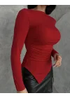 Kırmızı Zr Model Asimetrik Kesim Drapeli Büzgülü Candy Body Bluz