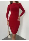 Kırmızı Tek Omuz Kayık Yaka Büzgülü Parmak Geçirmeli Mini Boy Candy Elbise