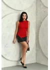 Kırmızı ZR Asimetrik Candy Kolsuz Bluz