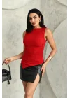 Kırmızı ZR Asimetrik Candy Kolsuz Bluz
