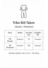 Krem Burgu İşlemeli Şallı Pantolonlu Bisiklet Yaka Kazak Üçlü Triko Takım