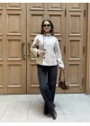 Krem Çoban Dikişli Kaşe Düğmeli Kaşe Hırka