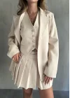 Krem Double Yelek-Etek & Blazer Ceket Üçlü Set Takım