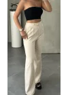 Krem Kore Model Yüksek Bel Palazzo Pantolon