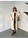 Krem Şal Yaka Tam Boy Uzun Salaş Oversize Triko Hırka