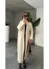 Krem Şal Yaka Tam Boy Uzun Salaş Oversize Triko Hırka