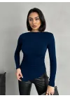 Lacivert Zr Model Asimetrik Kesim Drapeli Büzgülü Candy Body Bluz