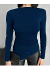 Lacivert Zr Model Asimetrik Kesim Drapeli Büzgülü Candy Body Bluz