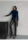 Lacivert Zr Model Asimetrik Kesim Drapeli Büzgülü Candy Body Bluz