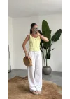 Limon Sarısı Dokulu Atlet Bluz – Sırt Dekolteli Esnek Fit Yazlık Kadın Bluz