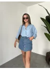 Mavi Oversize Salaş Basic Keten Gömlek