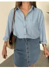 Mavi Oversize Salaş Basic Keten Gömlek
