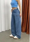 Mavi Retro Baggy Çok Cepli Geniş Kalıp Bel Oturtmalı Kot Jeans Pantolon
