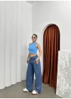 Mavi Retro Baggy Çok Cepli Geniş Kalıp Bel Oturtmalı Kot Jeans Pantolon