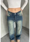 Mavi Yeşil Yıkamalı Baggy Geniş Paça Yüksek Bel Wide Leg Jean Kot Pantolon