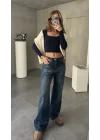 Mavi Yıkamalı Baggy Geniş Paça Yüksek Bel Wide Leg Jean Kot Pantolon