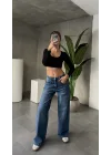 Mavi Yıkamalı Süper Baggy Ektra Geniş Paça Yüksek Bel Jean Kot Pantolon