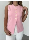 Pembe Gold Düğmeli Astarlı Regular Yelek
