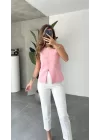 Pembe Gold Düğmeli Astarlı Regular Yelek