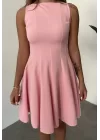 Pembe Sıfır Kol Volanlı Kloş Mini Elbise