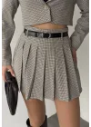 Pötikare Astarlı Şortlu Kemerli Pileli Kışlık Mini Etek
