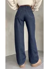 Sade Mavi Rins Yıkamalı Baggy Geniş Paça Yüksek Bel Wide Leg Jean Kot Pantolon