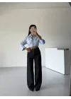 Sade Siyah Rins Yıkamalı Baggy Geniş Paça Yüksek Bel Oturtmalı Jean Kot Pantolon