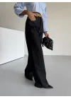 Sade Siyah Rins Yıkamalı Baggy Geniş Paça Yüksek Bel Oturtmalı Jean Kot Pantolon