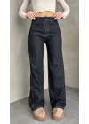 Sade Siyah Rins Yıkamalı Baggy Geniş Paça Yüksek Bel Wide Leg Jean Kot Pantolon