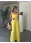 Sarı İp Askılı Gipeli Jessica Astarlı Maxi Elbise