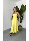 Sarı İp Askılı Gipeli Jessica Astarlı Maxi Elbise