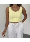 Sarı Jakarlı Sırt Dekolteli Crop Bluz