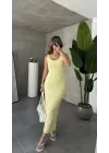 Sarı Askılı Kolsuz Maxi Boy Astarlı Elbise