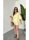 Sarı Oversize Keten Şort & Gömlek İkili Takım