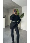 Siyah Bisiklet Yaka Tam Salaş Oversize Uzun Triko Kazak