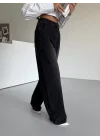 Siyah Dikiş Detaylı Yıkamalı Baggy Geniş Paça Yüksek Bel Oturtmalı Jean Kot Pantolon