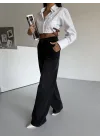 Siyah Dikiş Detaylı Yıkamalı Baggy Geniş Paça Yüksek Bel Oturtmalı Jean Kot Pantolon