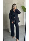 Siyah Double Yelek-Pantolon-Blazer Ceket 3lü Set Takım
