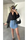 Siyah Oversize Salaş Basic Keten Gömlek