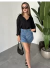 Siyah Oversize Salaş Basic Keten Gömlek