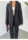 Siyah Tek Düğmeli Blazer Ceket&Palazzo Pantolon İkili Takım