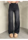 Siyah Yıkamalı Baggy Geniş Paça Yüksek Bel Wide Leg Jean Kot Pantolon
